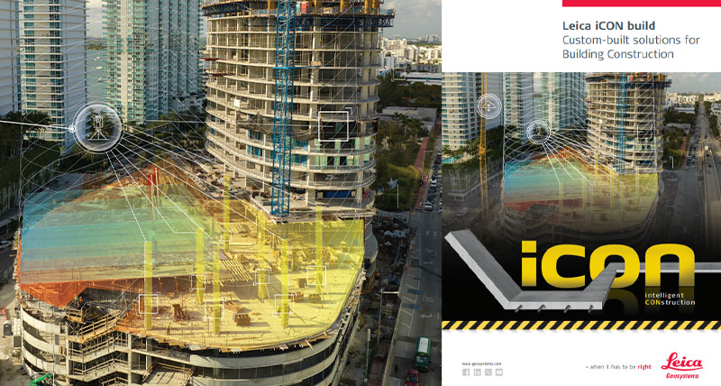 Brochure du logiciel Leica iCON build et des capteurs pris en charge pour la construction de bâtiments.